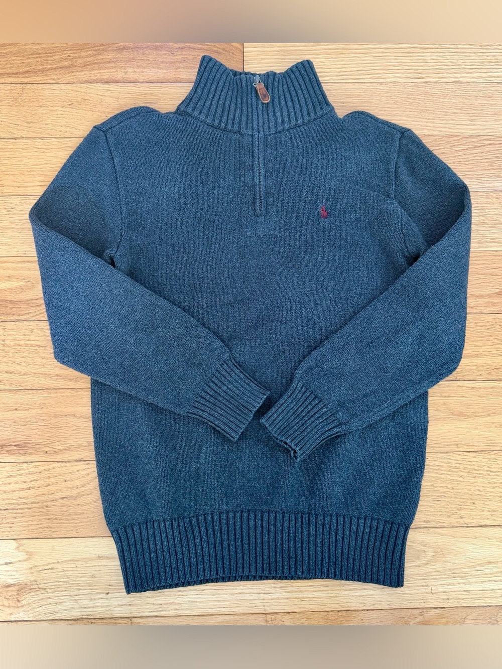 Polo Ralph Lauren Boys M 10-12 Gray Quarter Zip Sweater Cotton Pullover Pony